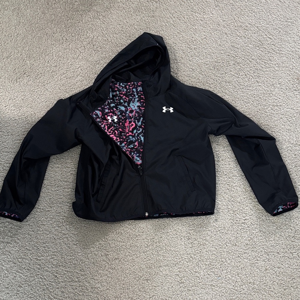 Under Armour Kids Black reversable Raincoat with Pink Pattern